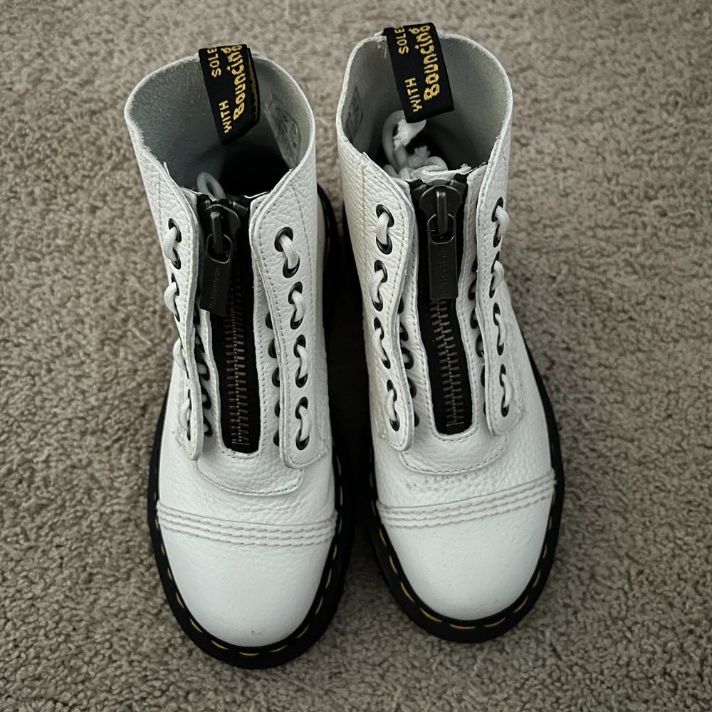 Dr. Martens White Leather Platform Lace-Up Boots with Black Lug Sole - Picture 3 of 4